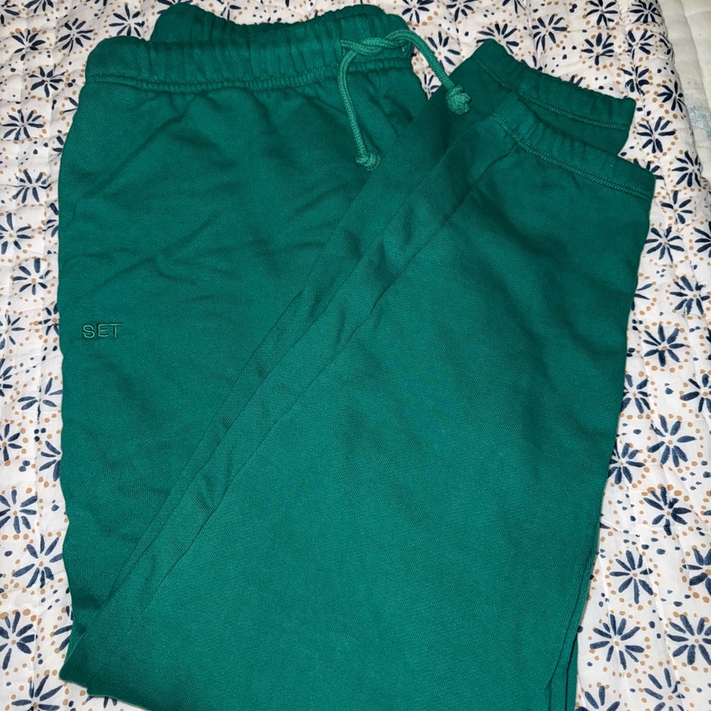 SET Active Palm Emerald Green Half Zip Sweatshirt Short and Jogger Set Large - Picture 7 of 11